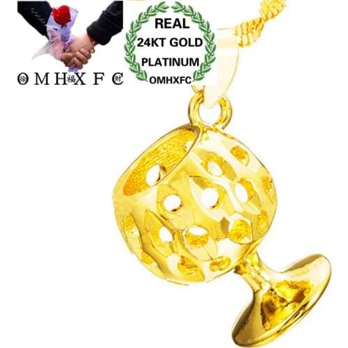 OMHXFC Wholesale European Fashion Woman Man Unisex Party Birthday Wedding Gift Hollow Goblet 24KT Real Gold Charm Pendant PN165