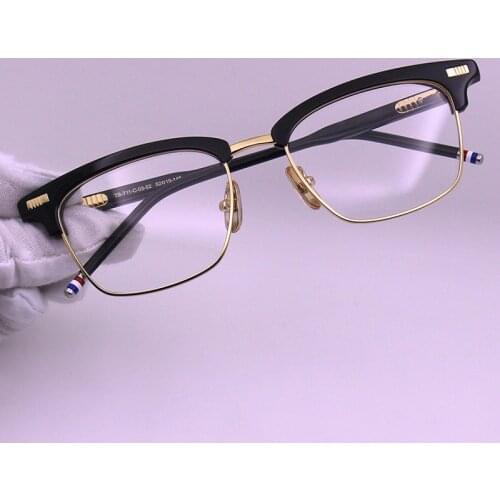 Retro Half Frame Acetate Alloy THOM Glasses Frame Mens And Womens TB-711 Fashion Half Frame Optical Glasses For Myopia