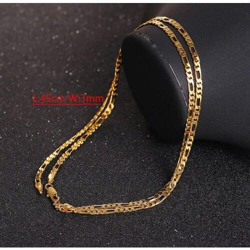 Bangrui 2017 24K Gold Necklace Jewelry Mens Small Medium Big Size Figaro Chain Brass Necklace