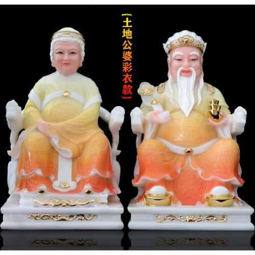 A pair 2PCS High grade gilding jade Buddha statue HOME family effective protection CAI SHEN TU DI GONG PO good luck Fortune God