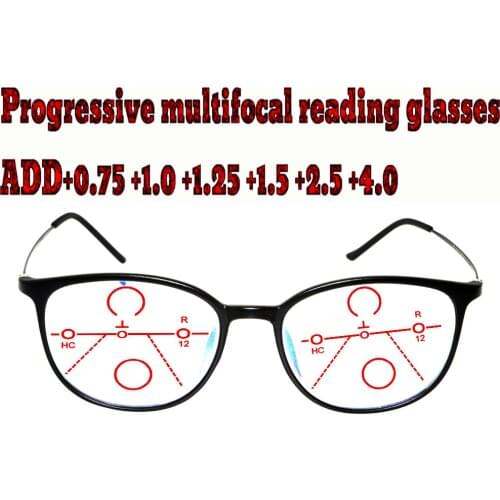 Progressive Multifocal Anti Blu Light Reading Glasses Black Frame Men Women High Quality +1.0 +1.5 +1.75 +2.0 +2.5 +3 +3.5 +4