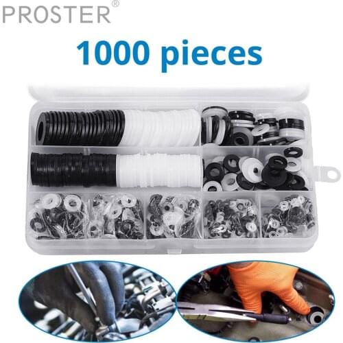 PROSTER 1000Pcs Nylon Flat Washer Assortment Set M2 M2.5 M3 M4 M5 M6 M8 M10 M12 Boat Flat Seal Ring Connector Tool Accessories