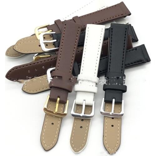 Leather Watch Band 12/14/16/18/20/22 mm Black Brown White Wrist Band Straps Silver Gold Buckle Watchbands