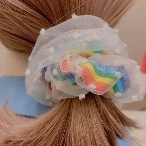 Woman Korean Organza Rainbow Hair Ties Girls Hair Rubber Band Women Scrunchies Hair Accessories Ornaments Mesh Rainbow Hair Rope