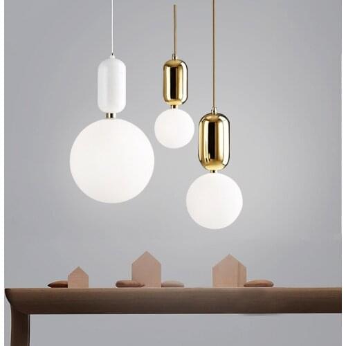 Modern Glass Hanging Pendant Lights Globe White Round Ball Pendant Lamps For Living Room Kitchen Fixtures Bar Lustre light