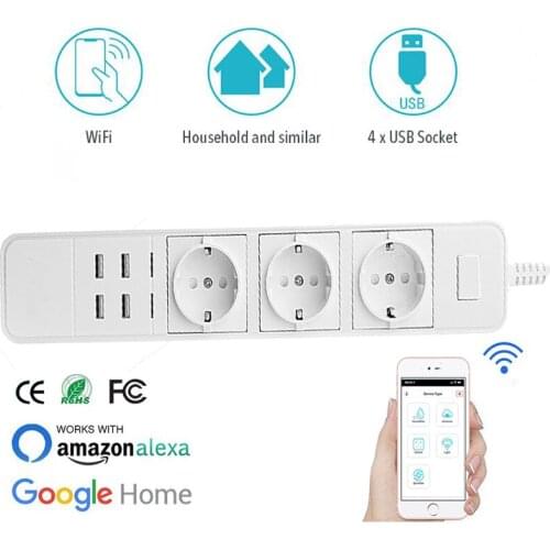 Smart Wifi Power Strip 3 Hole Slot Multiple Sockets USB Port Timer Voice Remote Control for Amazon Echo Alexa Google Home