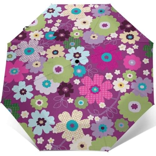 Wind Resistant Folding Automatic Umbrella Women Auto Drenched In Violet Floral Windproof Umbrellas Rain For Men Parasol