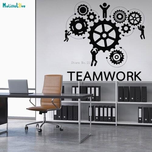 Vinyl Wall Decal Teamwork Work Time Gear Office Style Motivational Mechanical Rotation Stickers Cool Art Murals YT2251