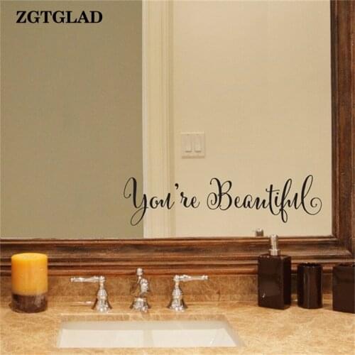 ZGTGLAD 1 Set You're Beautiful Wall Stickers Living Room Carving Wall Decal Sticker Mirror Decor Home Window Decoration