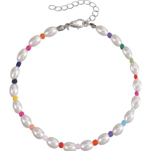 New Bohemian Colorful Handmade Imitation pearl Beads Anklets For Women Summer Ocean Beach Ankle Bracelet Foot Leg Chain Jewelry