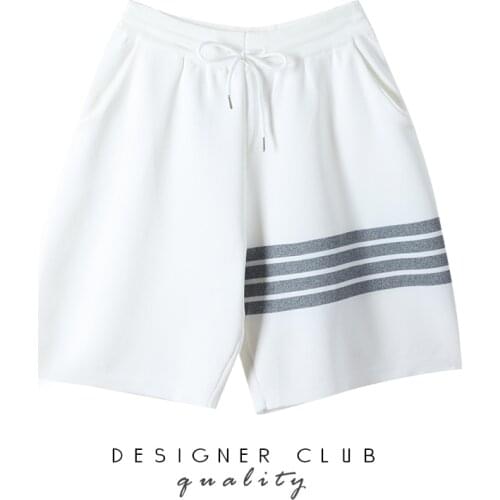 Tb shorts womens summer thin classic striped ice silk knitted five-point pants college wind straight sports casual pants