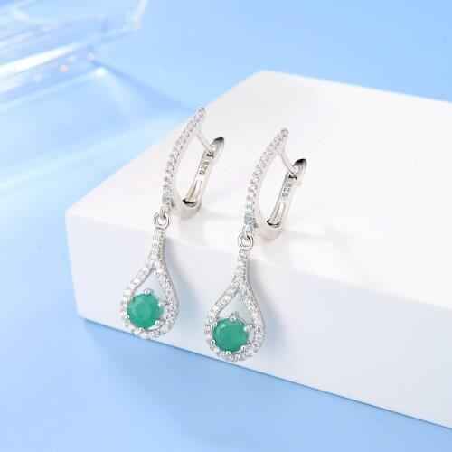 GEMS BALLET Natural Round Green Emerald Gemstone Drop Earrings 925 Sterling Silver Earrings For Women Wedding Fine Jewelry