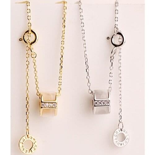 Necklace For Women Chains Punk Undefined Pendant Sterling Real Silver 925 Jewelry Goth Gold Natural Fritillaria Letter Zircon