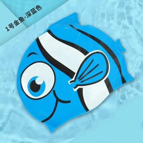 1PC Swimming Cap Children Ear Protect Boys Girls Silicone Waterproof Kids Swim Pool Caps Elastic Fish Cartoon Diving Hat