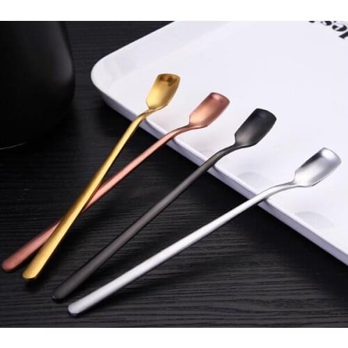 100pcs/lot 304 Stainless Steel Square Head Ice Spoons Mixing Spoon Dessert 15.3cm Scoop Cocktail Bar Tools Dinnerware
