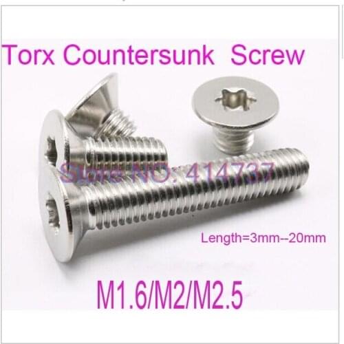 100pcs/lot M1.6 /M2/M2.5 Stainless Steel 304 torx countersunk head screw Length =3mm--20mm