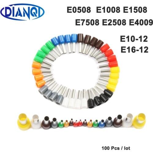 100pcs/Pack E0508 E7508 E1008 E1508 E2508 E4009 Insulated Ferrule Terminal Block Cord Wire Connector Electrical Crimp Terminator