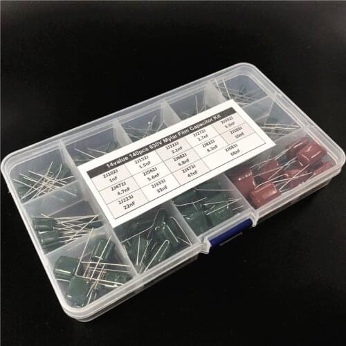 14Value 140pcs capacitor kit 630V 2J102J to 2J683J Polyester Film capacitor Assorted Kit with electronics storage box