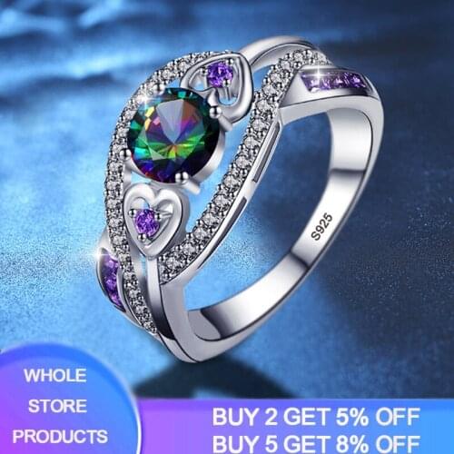 2020 New Trendy Style 925 Solid Silver Amethyst Rings For Women Purple Crystal CZ Wedding Jewelry Party Romantic Love Gift Ring