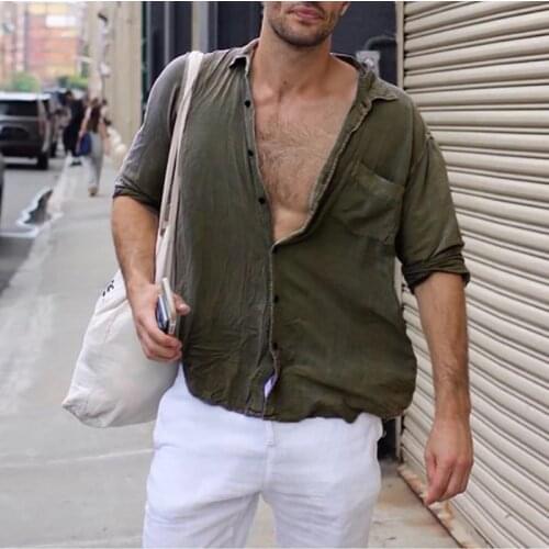 2021 New Summer Casual Loose Shirts Plus Size Solid Linen Turn-Down Collar Short Sleeve Male Outdoor Daily Button Tops Blusa