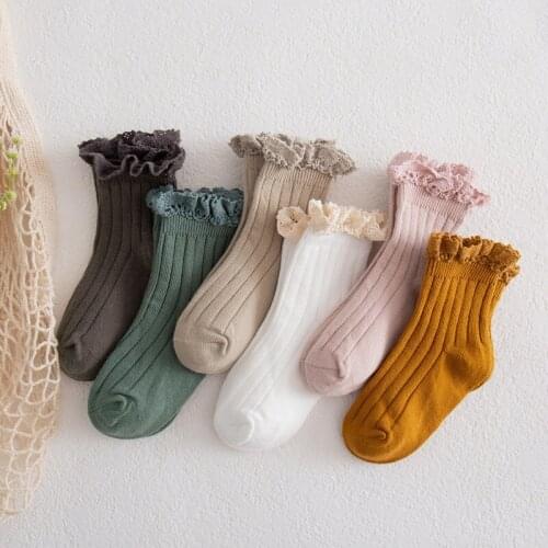 8390 Childrens Socks Wholesale Korean Lace Childrens Socks Autumn And Winter New 2021 Middle Tube Girls' Cotton Socks Japanese