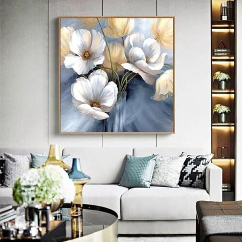 Abstract Blue Flower Nordic Canvas Oil Painting Modern Wall Art Posters And Pictures For Living Room Home Dining Decor No Frame