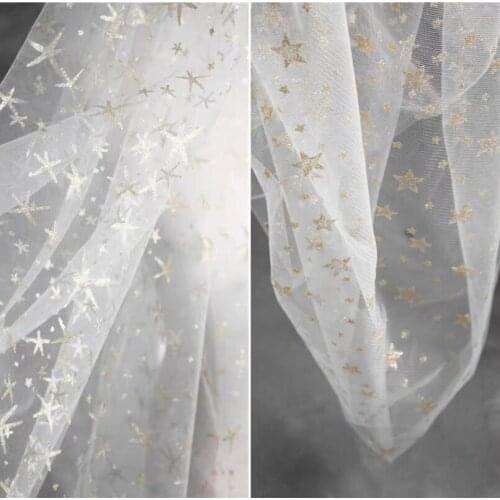 Sequined Glitter Mesh Tulle Fabric White Stars Sprinkle Gold DIY Patchwork Decor Skirt Wedding Dress Designer Fabric 50*160cm