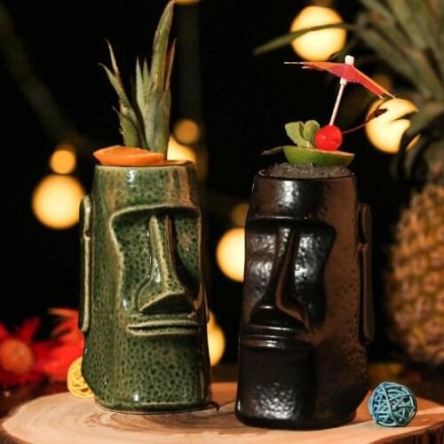Bar Tiki Wine Glass Personality Hawaii Cocktail Cup Creative Party Ceramic Stone Statue Drinking Champagne Glasses Holiday Gift