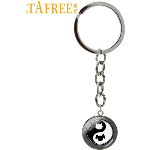 TAFREE Yin Yang Cat Dog Silhouette Keychain Simple Fashion Style Key Chain Keyholder Eastern Tai Taoist Culture Jewelry T656