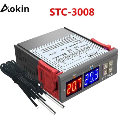 STC-3008 Digital Temperature Switch Controller Thermostat Sensor with Dual NTC Adjustable Temp Control Thermostat