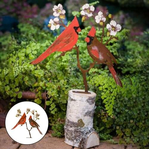 Cardinal Bird Ornament Red Bird Tree Decoration Garden Lawn Tree Flat Birds Statue Figurine