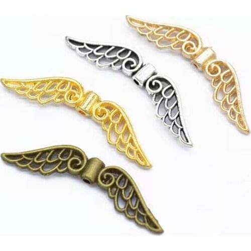 Two Size Zinc Alloy Tibetan Antique Silver Vintage Wing Hole Beads Charm Fit Jewelry Making