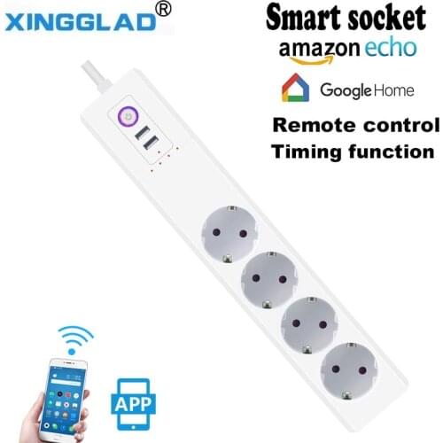EU RUS WiFi Smart 4 Outlet 2 USB 2.1A Power Strip Supply Socket Surge Protector Plug Voice Controlled 100-240V Network Flter