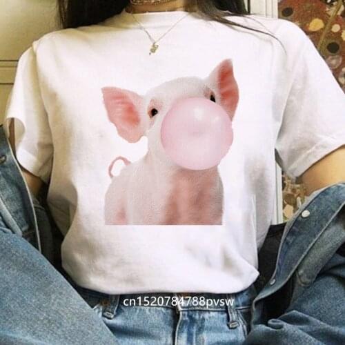 FIXSYS Harajuku Summer Female T-shirt Pig Bubble Gum Print Aesthetic Women Clothes Graphic Casual Cotton Tee tshirt Femme