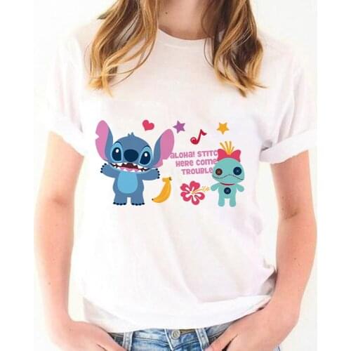 Lilo & Stitch T Shirt Women Summer Casual Tshirt Tee Harajuku White Graphic Tops Lovely Female T-shirt Aesthetic Short Sleeve