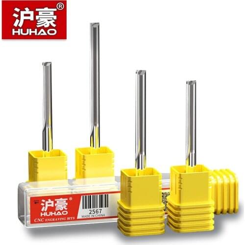 HUHAO 5pcs/lot Shank 4mm CNC Engraving CuttersTwo Flutes Straight Router Bits for Wood Carbide Endmills Cutting Milling Tools