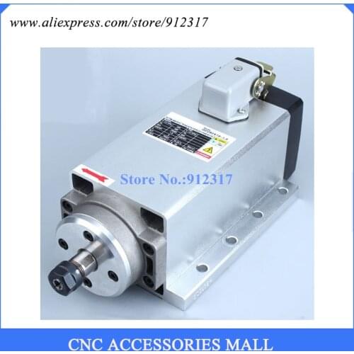 Square 1.5kw air cooled type With Flange ER11 220V Spindle motor ,4 Ceramic bearing for wood cnc router