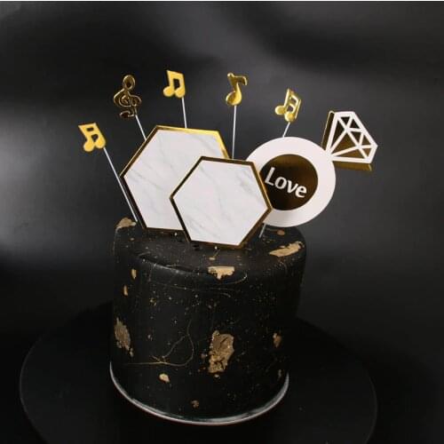 Marble Cupcake Topper Set Musical Note Happy Birthday Cake Topper for Baby Shower Kids Birthday Party Wedding Cake Decorations