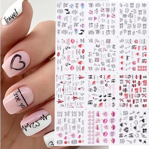 Valentines Manicure Love Letter Flower Sliders for Nails Inscriptions Nail Art Decoration Water Sticker Tips Letter Nail Sticker