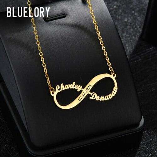 Bluelory Custom Infinity Name Necklaces Stainless Steel Personalized Name Date For Lovers Friend Unlimited Jewelry