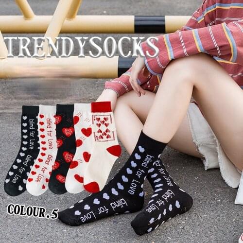 Couple Printing Pure Cotton Womem Socks Cute Little Red Heart Harajuku Socks Fashion Street Breathable Skateboard LOVE Socks