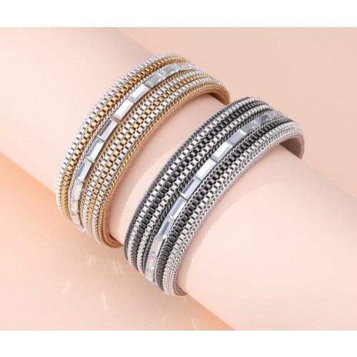 ORNAPEADIA Fashion Bracelet for Women Diamond-studded Leather Multi-layer Two-color Chain Magnetic Buckle Bracelet Wholesale