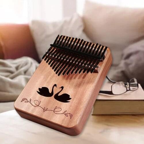 Kalimba Swan Style Portable Mahogany Thumb Piano Percussion Gifts for Kids Adults Kalimba Instrument 17 Keys Piano with Hammer