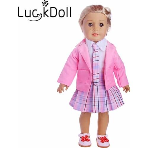 2 Colors Campus Dress 1 Set = Coat+Shirt+Skirt+Tie+Shoes Fit 18 Inch American&43CM Baby Doll Clothes Accessories,Toys,Generation