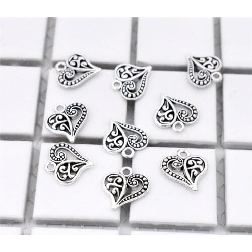 New Fashion 20pcs/lot 14x14mm Antique Silver Plated Heart Charms Pendant DIY Handmade Jewelry Accessories