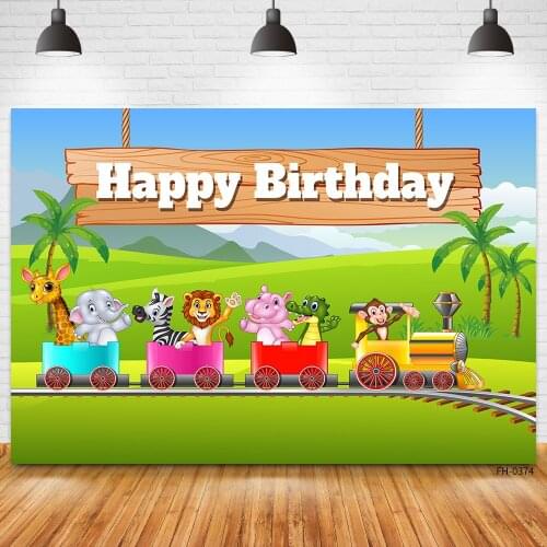 Custom Name Birthday Train Forest Photo Backdrop Jungle Wild Animals Safari Party Newborn Baby Shower Kid Photography Background