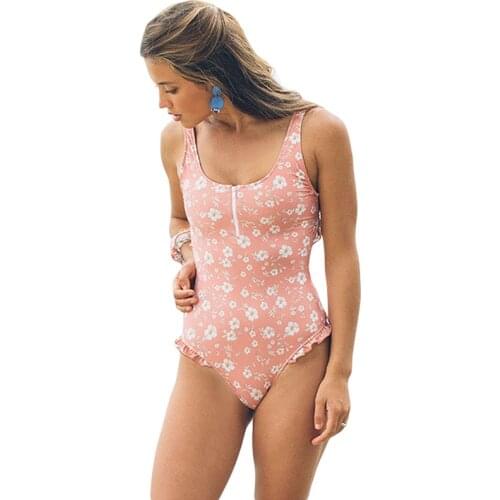 Sexy 2021 Peach Floral Print Cheeky Monokini One Piece Swimsuit Push Up Women Bandage Swimwear Suit