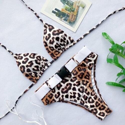Sexy Leopard Bandage Push up Bikini set Swimsuit Female High Waist Swimwear Women Buckle Two-Piece Suit Monokini