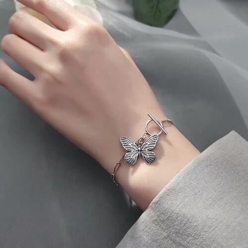 S925 Silver Bracelet with Vintage Cool Thai Silver Insect Butterfly Chain Buckle Hand Jewelry for Girlfriend Gift Wholesale