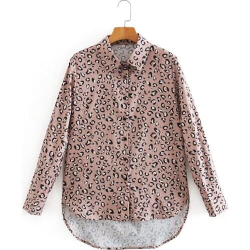 Loose Casual Shirt Long Sleeve Irregular Hem Top Woman Leopard Print Shirt